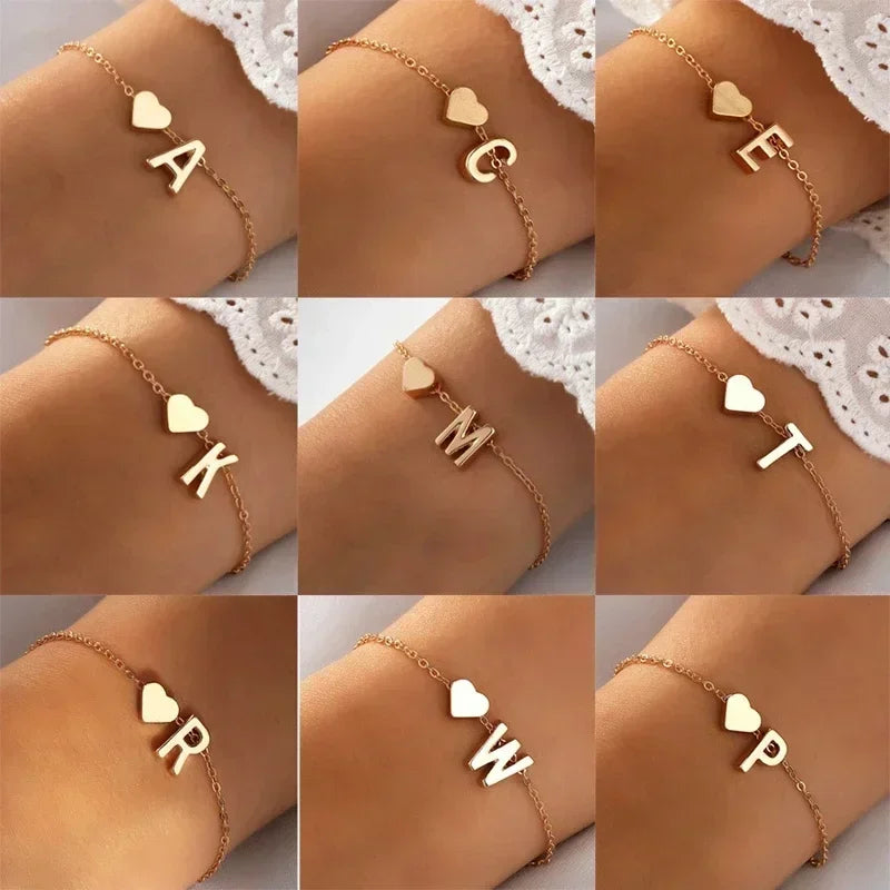 Initial Letter Heart Bracelet