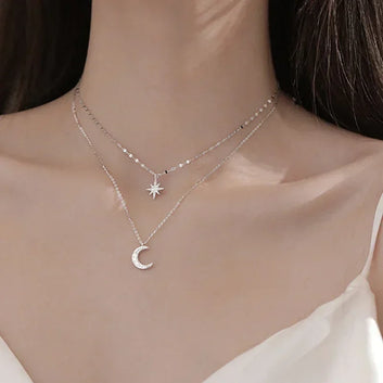 Double Layer Star Moon Necklace